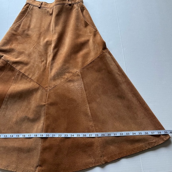 Vintage Laurence Roy Suede Leather A-Line High Waist Brown Long Midi Skirt - Picture 11 of 16